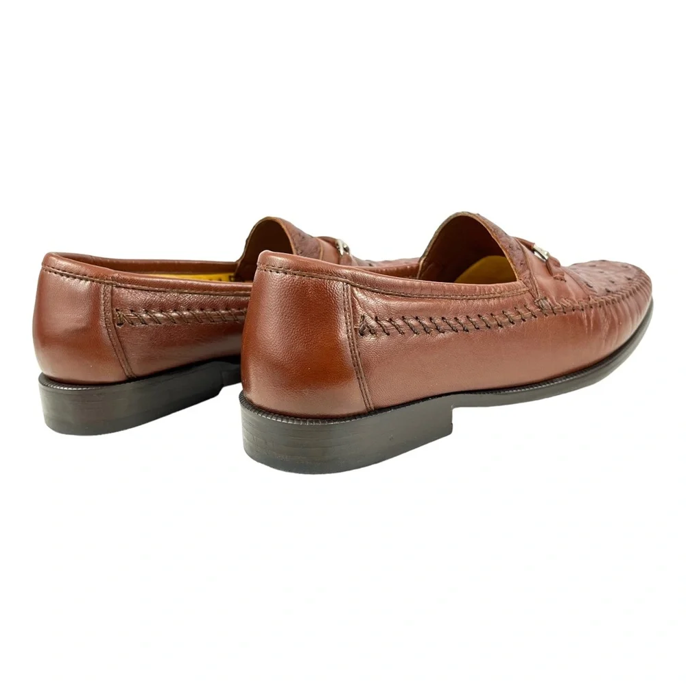 Florsheim Imperial Mens 8D Cognac Full Quill Ostrich Leather‎ Horse Bit Loafer